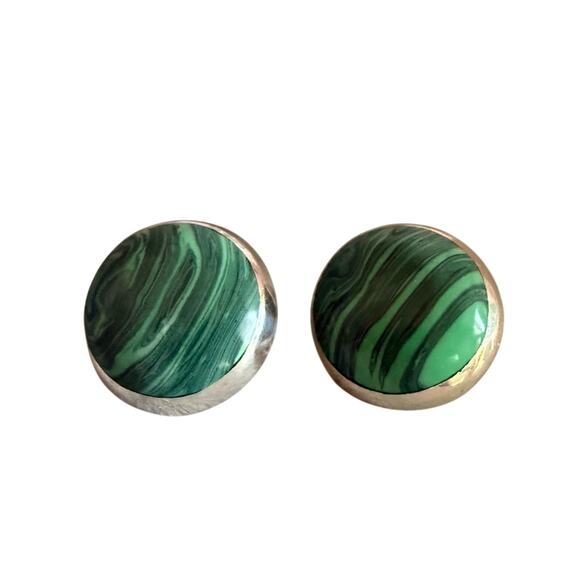 Taxco Mexico 925 Sterling Silver Malachite Earrings
